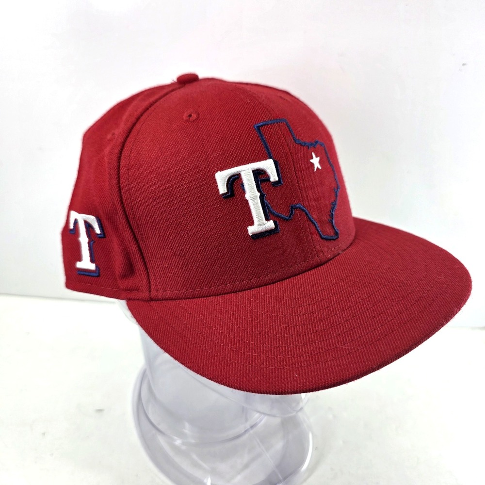 Texas Rangers Red Snapback Hat Texas State Outline Adult Size 8, MLB New Era 59 - Picture 3 of 12